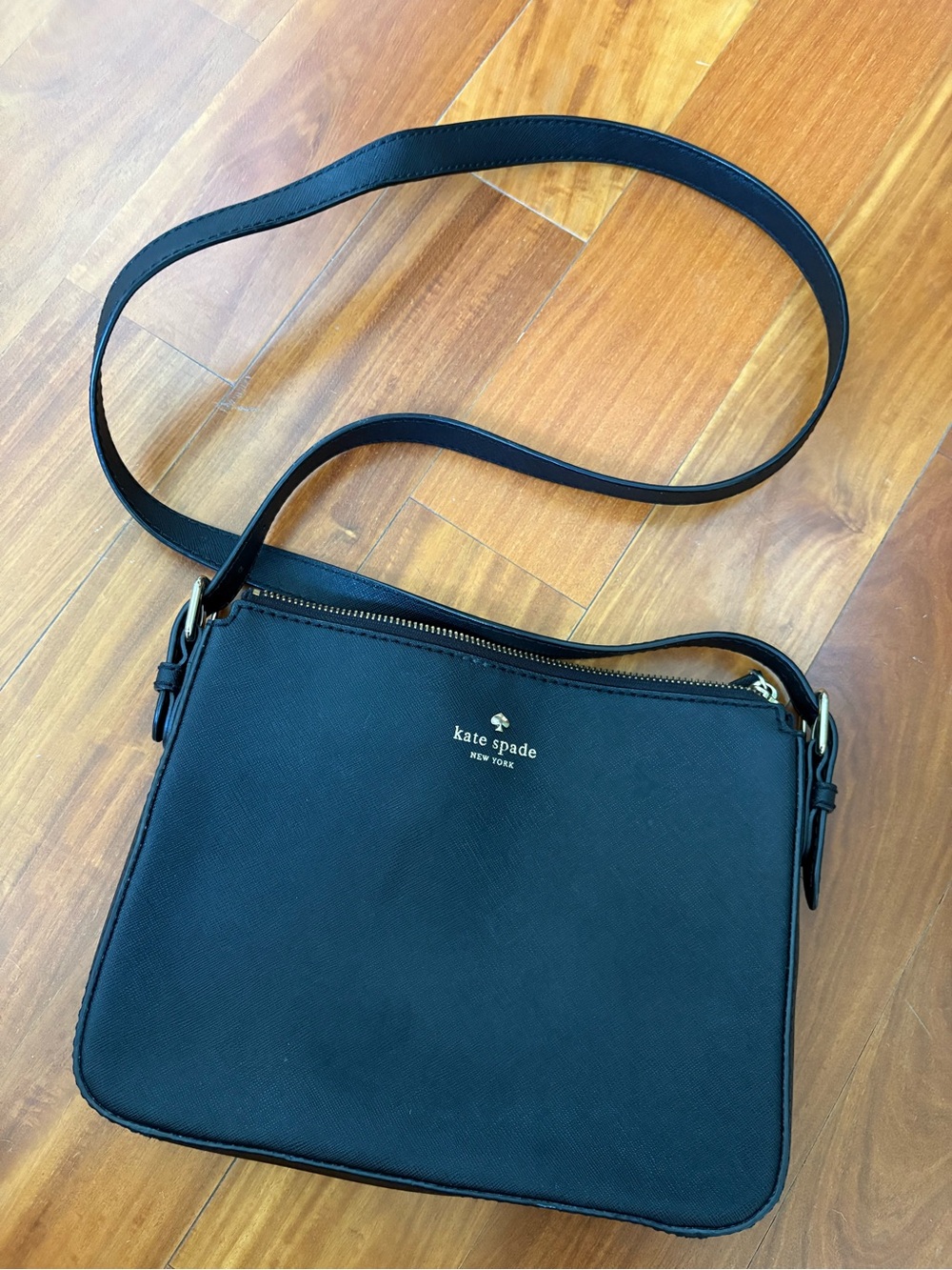 kate spade Black Leather Crossbody Bag with Gold Logo
